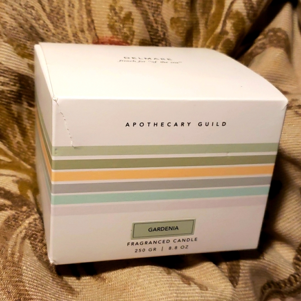 Delmare Apothecary Guild Scented 2 wickJar Candle GARDENIA in box Organic oils